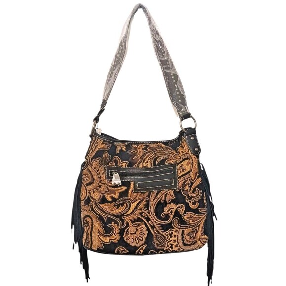 NEW Montana West Tapestry Shoulder Bag Fringed Studded Concealed Carry Handbag - Picture 4 of 10